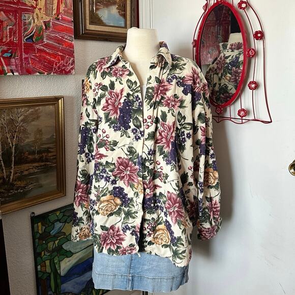 lemon grass multicolor corduroy button up jacket blouse - Picture 1 of 3